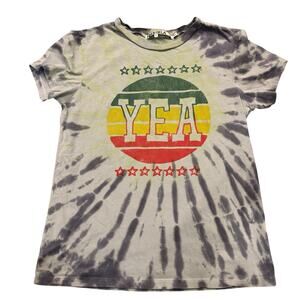 Pam & Gela Cropped Tie Dye Yea Tee Red Yellow Green Graphic Size Small**